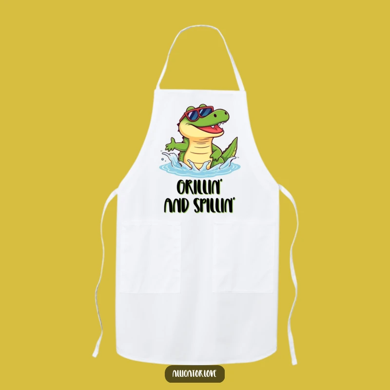 Funny Alligator Sunglasses Splash Apron: Cook Up Fun in the Kitchen!