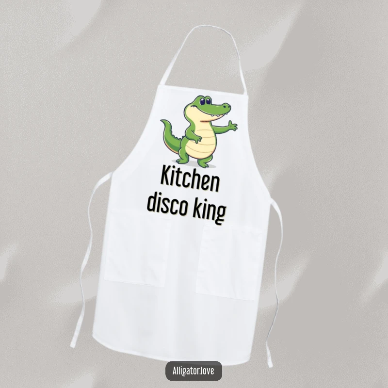 Funny alligator dancing with its tail, a humorous and functional apron for chefs.