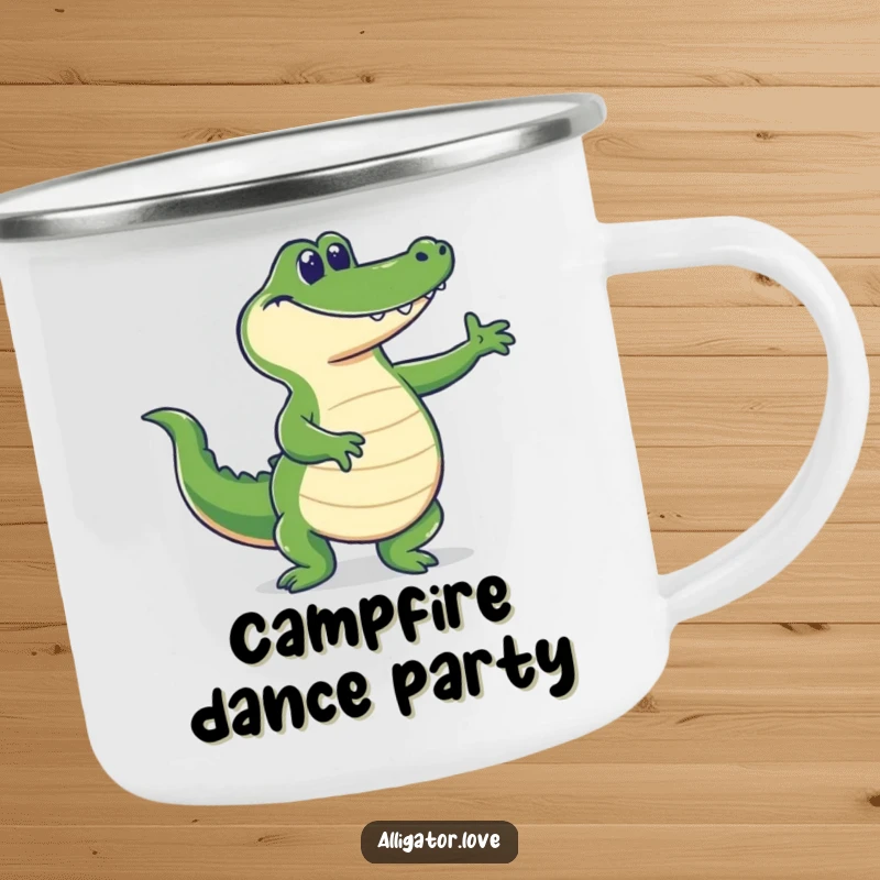 Funny alligator dancing with its tail, a humorous and durable camping mug.