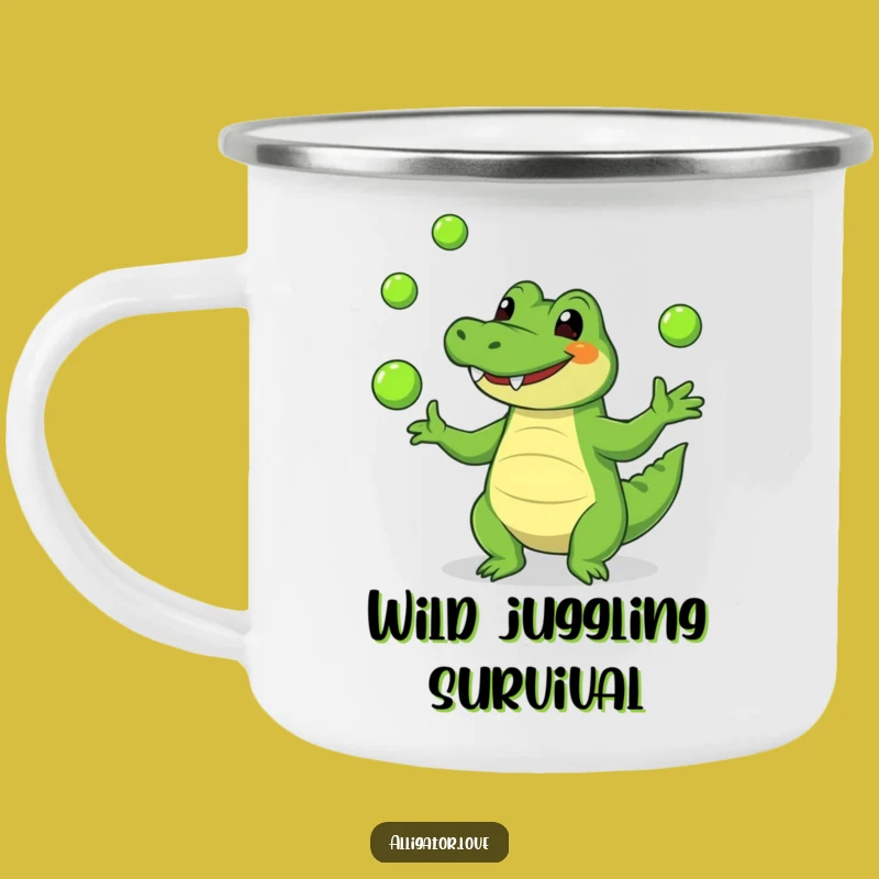 Durable Funny Alligator Juggling Camping Mug - Adventure-Ready Hilarious Drinkware