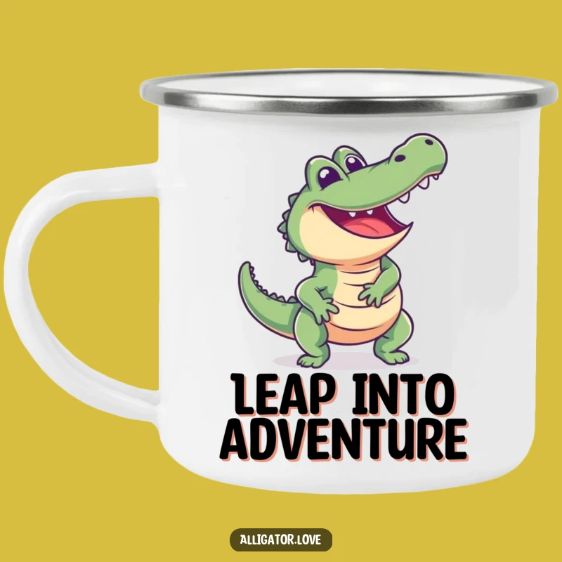 Durable Funny Excited Alligator Camping Mug - Your Playful Adventure Companion