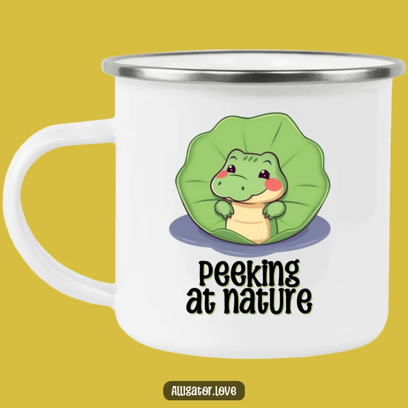 Funny Curious Alligator Camping Mug: Your Mysterious Camp Buddy!