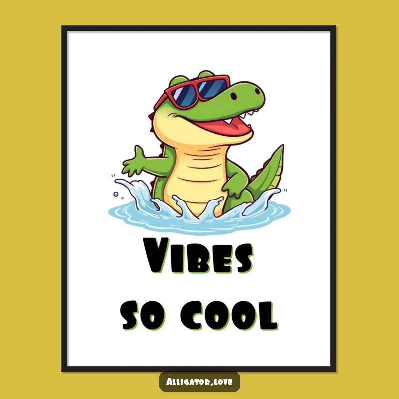 Funny Alligator Sunglasses Splash Digital Art: Instant Cool Reptile Decor!