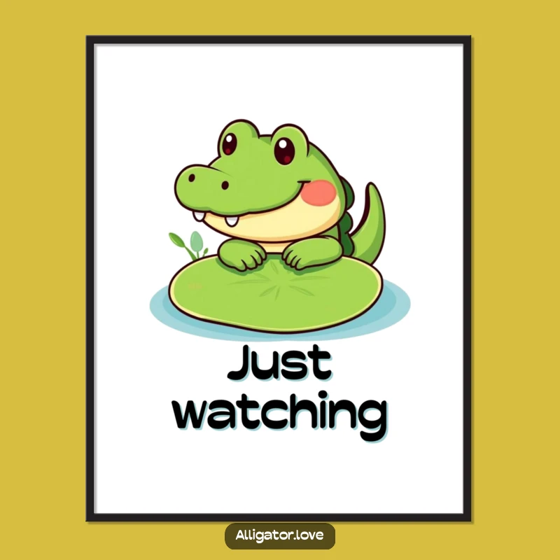 Funny Peeking Gator Lily Pad Digital Art: Instant Adorable Decor!