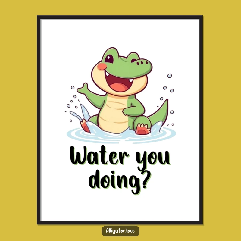 Funny Splashing Alligator Poster - Joyful Wall Art for Lively Spaces