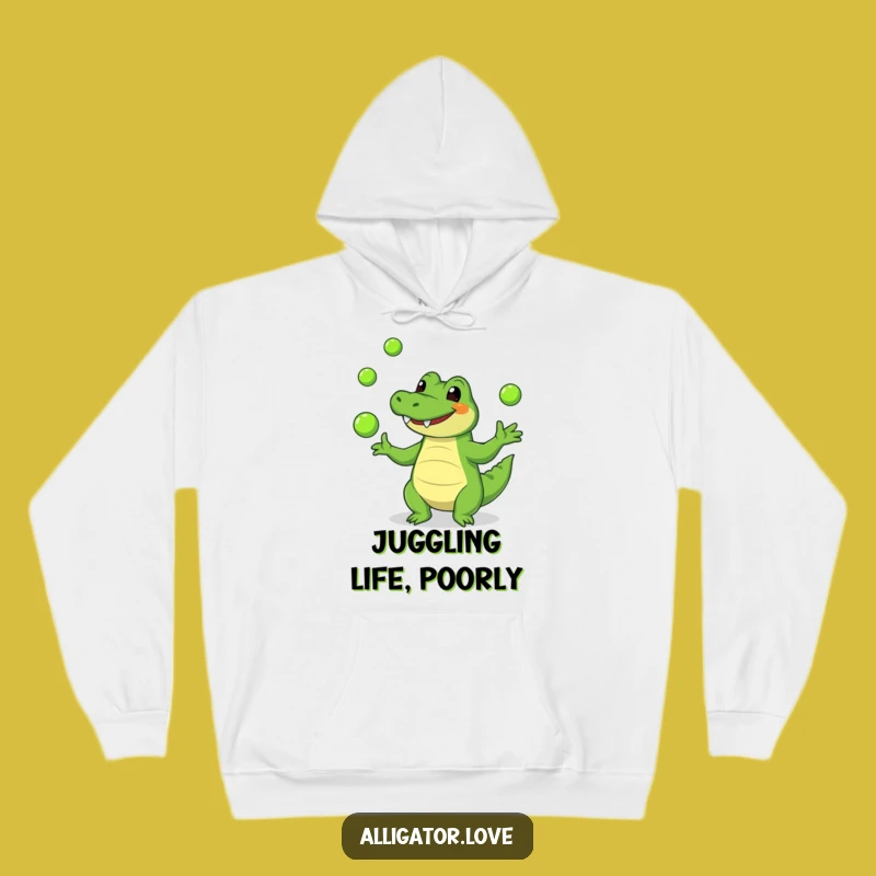 Cozy Funny Alligator Juggling Hoodie - Warm and Hilarious Gift Idea
