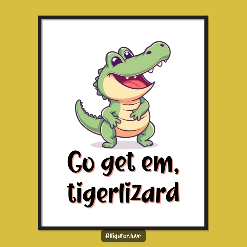 Funny Free Printable Wall Art: Lunging Alligator, Energetic Downloadable Decor