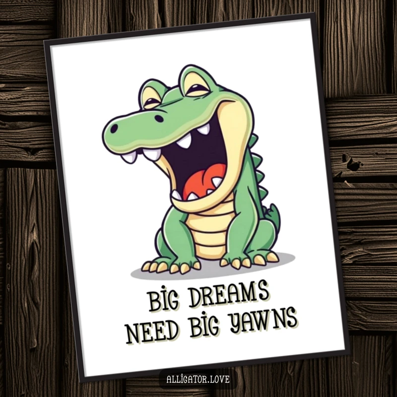 Funny Free Printable Wall Art: An alligator captured mid-yawn, with its mouth wide open in a comical expression.