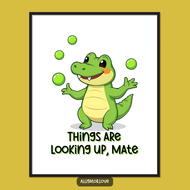 Funny Free Printable Wall Art: Juggling Alligator, Cool Downloadable Decor