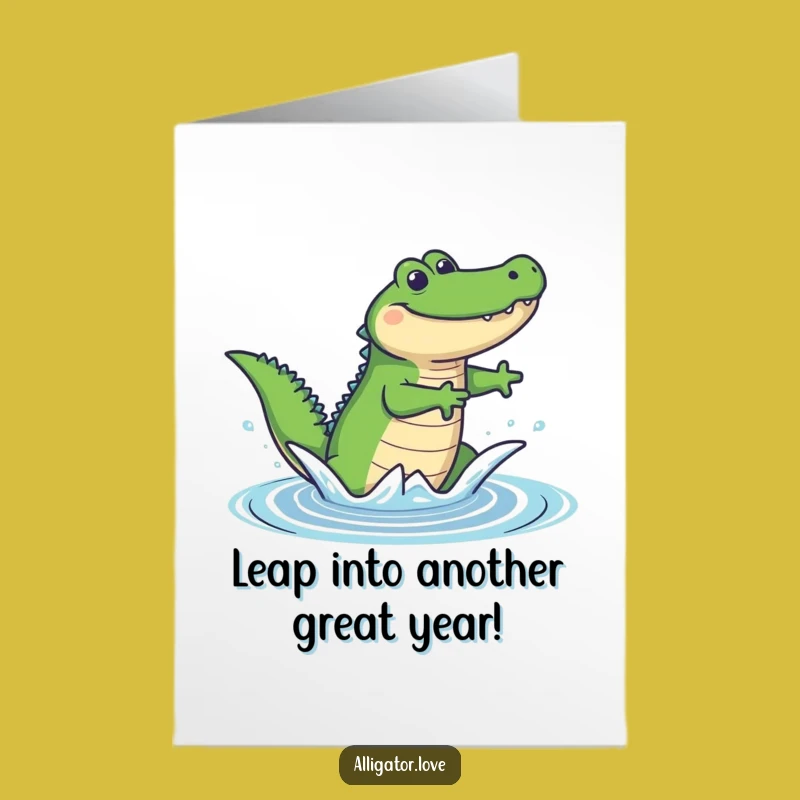Free Printable Birthday Card: Joyful Leaping Alligator Funny Birthday Downloadable Gift