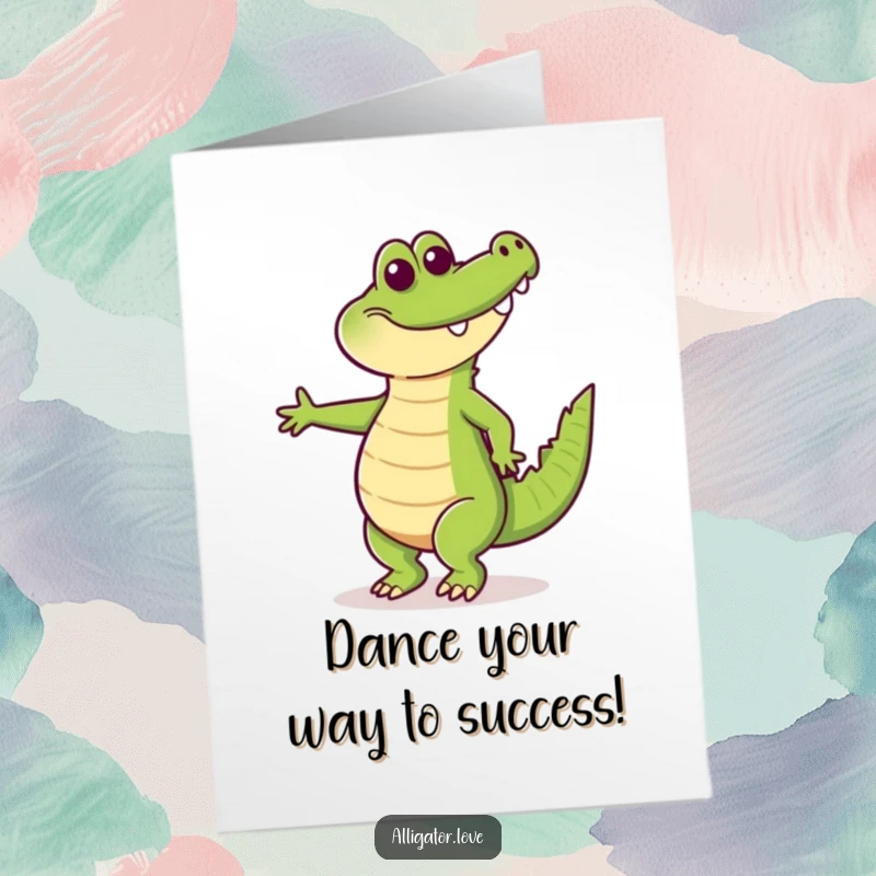 Funny Free Printable Congratulations Card: An alligator doing a happy dance with its tail wagging enthusiastically.