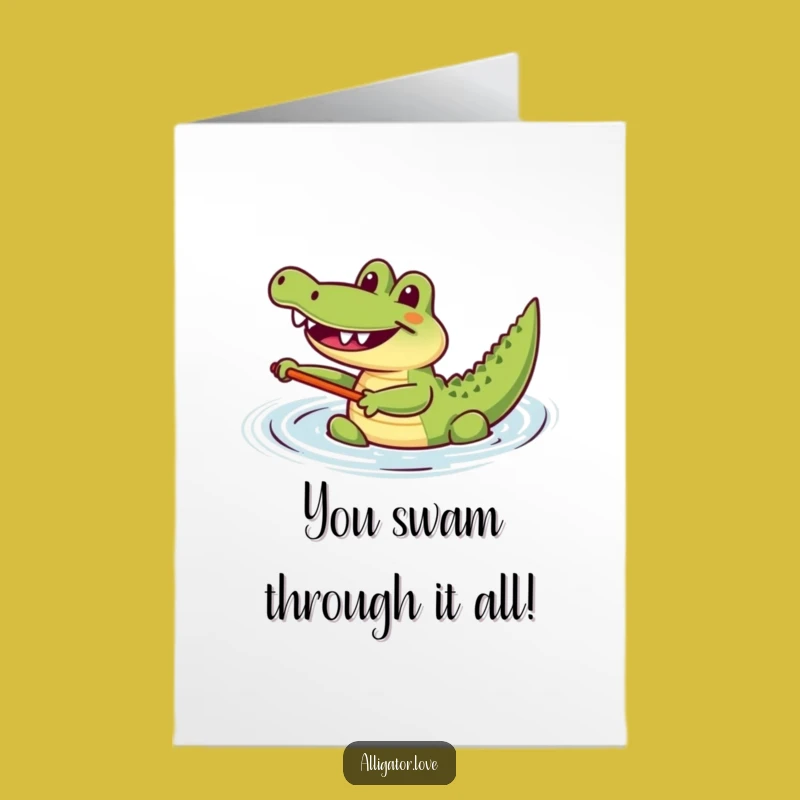 Free Printable Congrats Card: Happy Paddling Alligator Downloadable for Celebrating Success