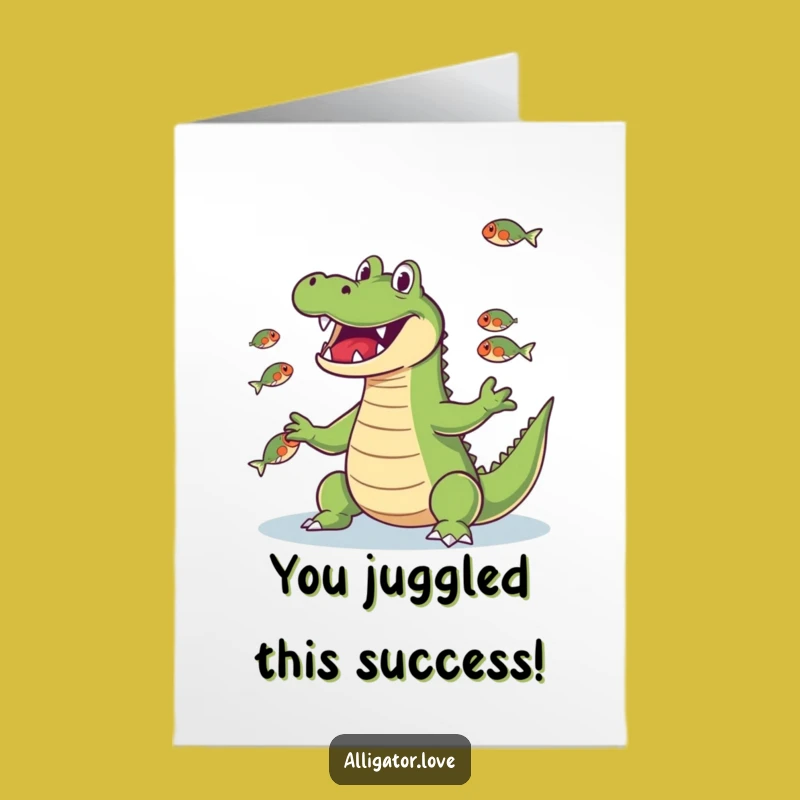 Free Printable Congrats Card: Funny Juggling Alligator Downloadable for Big Wins