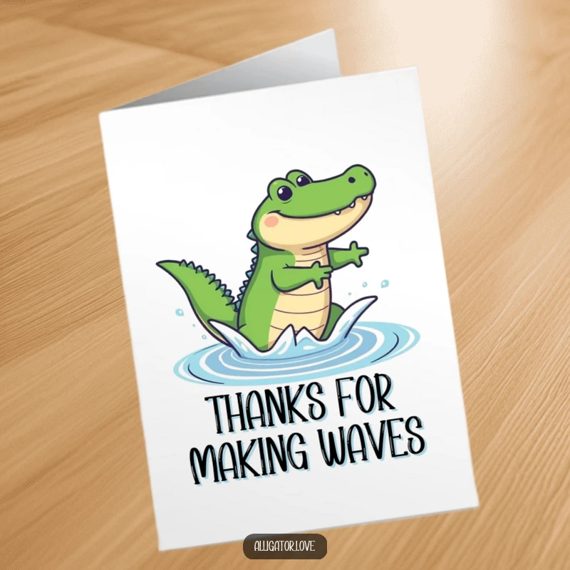 Funny Free Printable Thank You Card: An alligator leaping with excitement to say thanks, perfect for any occasion.