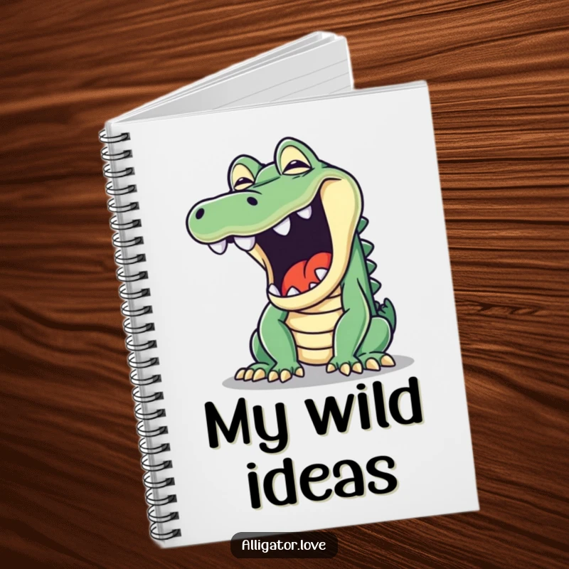 Funny notebook cover featuring a mischievous alligator opening its jaw in a huge yawn, perfect for jotting down ideas.