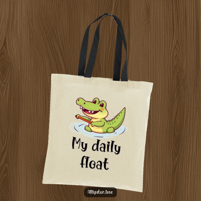 Funny joyful alligator happily paddling in the water, a humorous and practical tote bag.